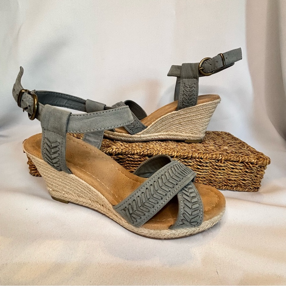 Pesaro Skye Green Faux Suede Wedge Sandals